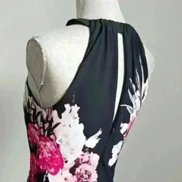 Vintage Cache Floral Halter Jersey Maxi Dress Black/White/Pink XS - Picture 3 of 6